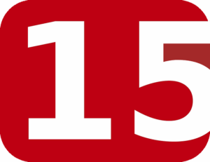 15 vor rotem Hintergrund